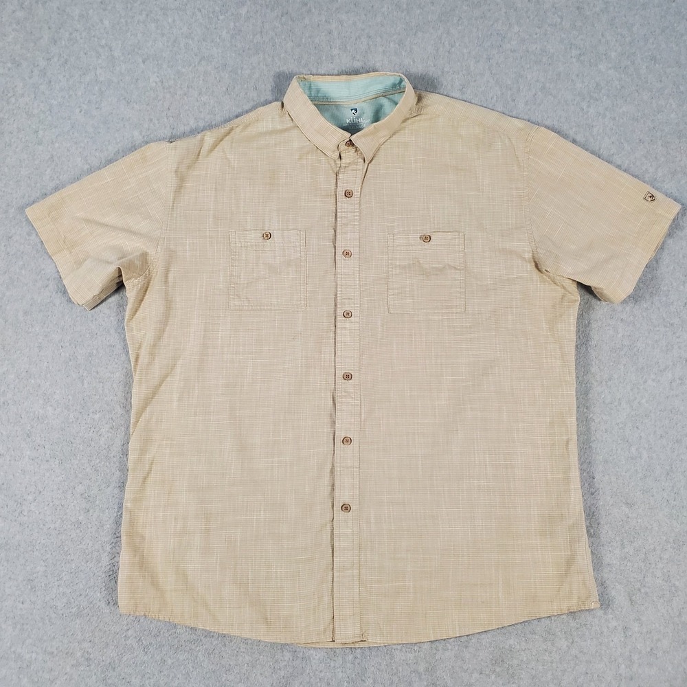 Kuhl Shirt Mens 2XL Beige Short Sleeve Karib Outdoor Hiking Camping Casual
